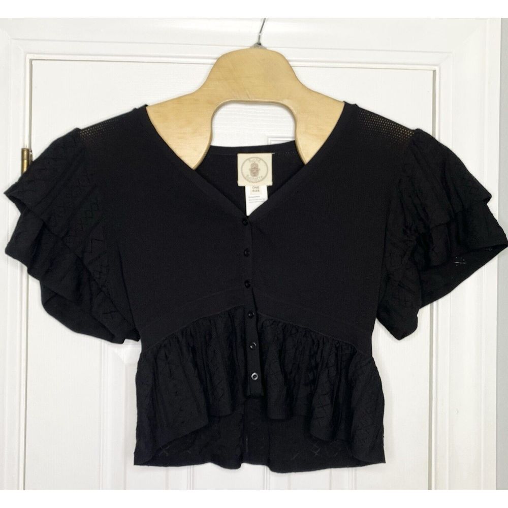 Muche Et Muchette Women's Flutter Sleeve Knit Cardigan Sweater Black One Size